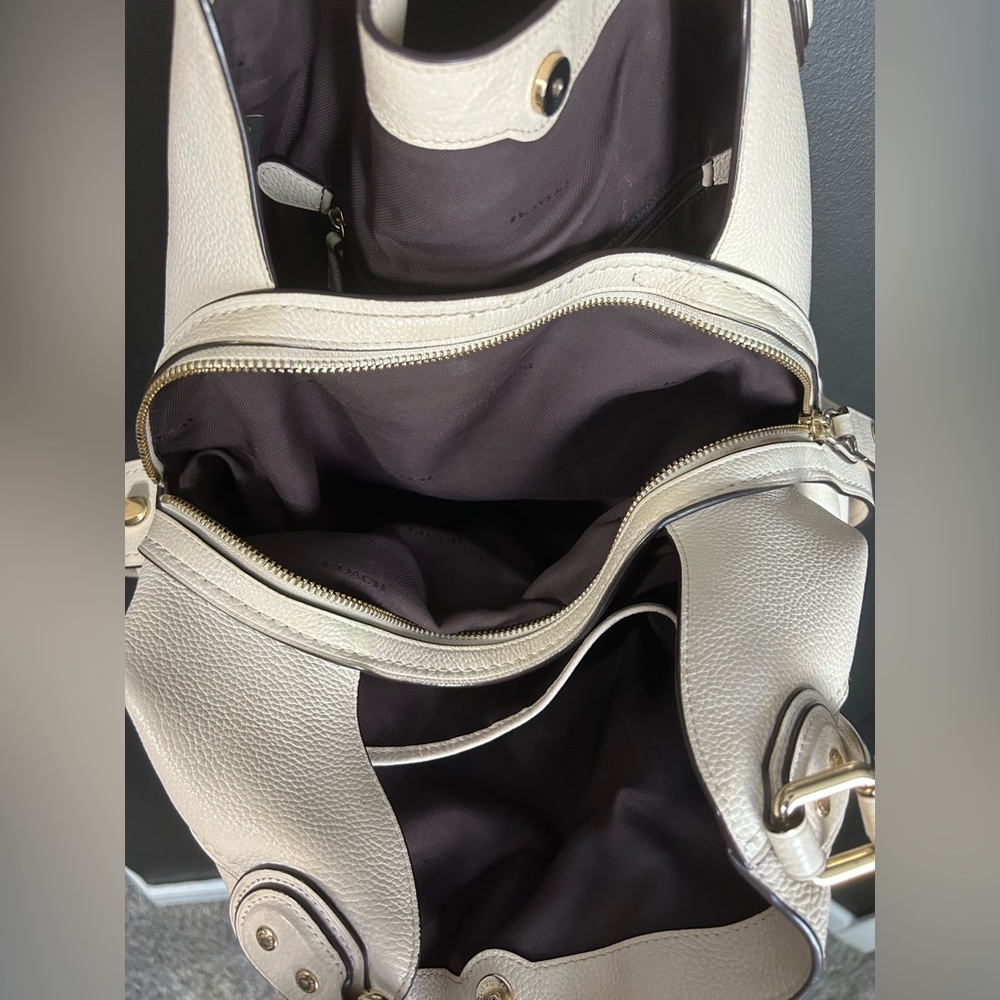 Coach Pebbled Leather Gallery Tote Bag 57125 Cream Shoulder Purse - Picture 4 of 6